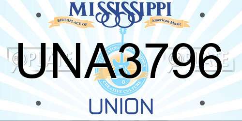 UNA3796 Mississippi License Plate