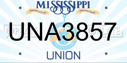 UNA3857 Mississippi License Plate