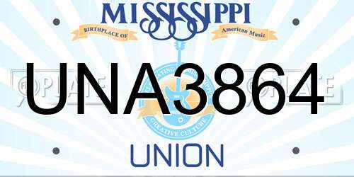 UNA3864 Mississippi License Plate