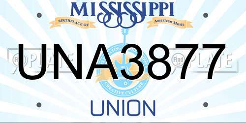 UNA3877 Mississippi License Plate