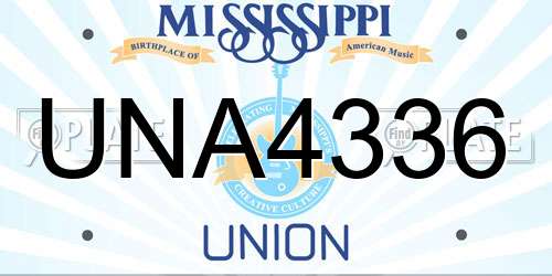 UNA4336 Mississippi License Plate