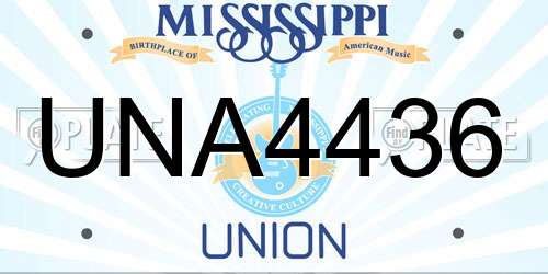 UNA4436 Mississippi License Plate