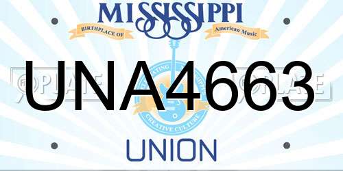 UNA4663 Mississippi License Plate