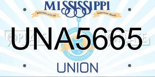 UNA5665 Mississippi License Plate