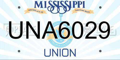 UNA6029 Mississippi License Plate