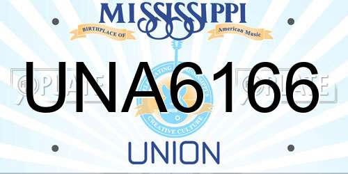 UNA6166 Mississippi License Plate