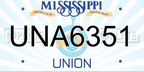 UNA6351 Mississippi License Plate