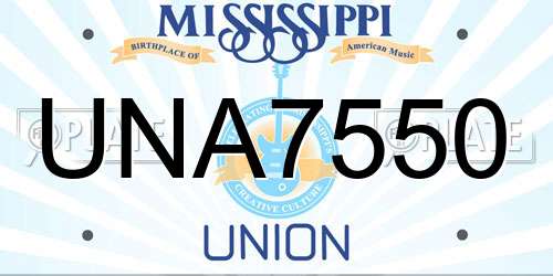 UNA7550 Mississippi License Plate