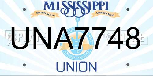 UNA7748 Mississippi License Plate