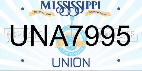 UNA7995 Mississippi License Plate