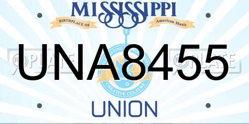UNA8455 Mississippi License Plate