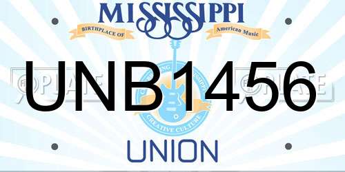 UNB1456 Mississippi License Plate