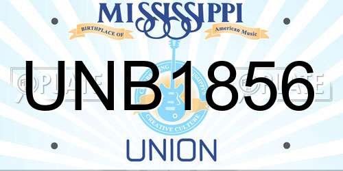 UNB1856 Mississippi License Plate