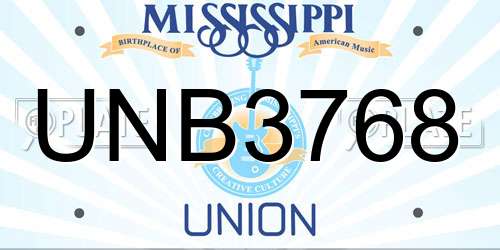 UNB3768 Mississippi License Plate