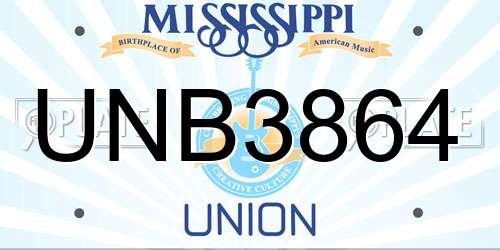 UNB3864 Mississippi License Plate