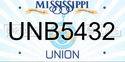 UNB5432 Mississippi License Plate