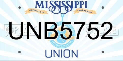 UNB5752 Mississippi License Plate
