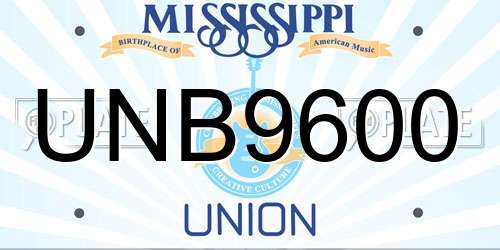 UNB9600 Mississippi License Plate