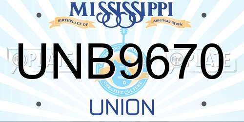 UNB9670 Mississippi License Plate
