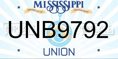 UNB9792 Mississippi License Plate