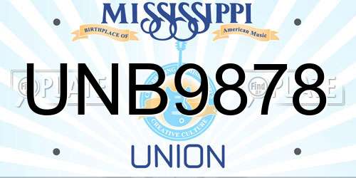 UNB9878 Mississippi License Plate