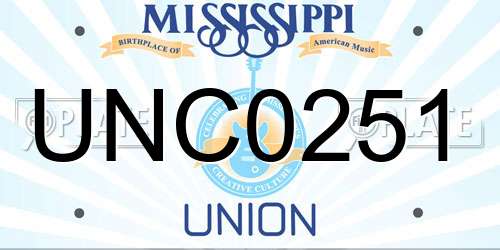 UNC0251 Mississippi License Plate