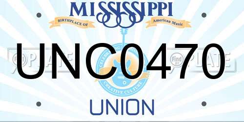 UNC0470 Mississippi License Plate