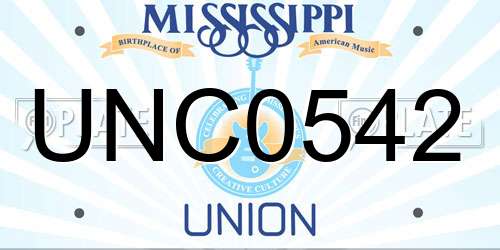 UNC0542 Mississippi License Plate