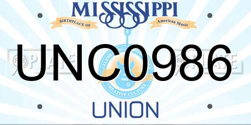 UNC0986 Mississippi License Plate