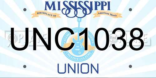 UNC1038 Mississippi License Plate