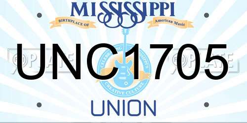 UNC1705 Mississippi License Plate