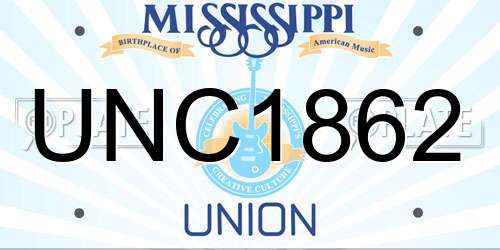 UNC1862 Mississippi License Plate
