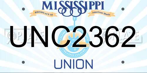 UNC2362 Mississippi License Plate