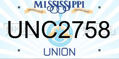 UNC2758 Mississippi License Plate