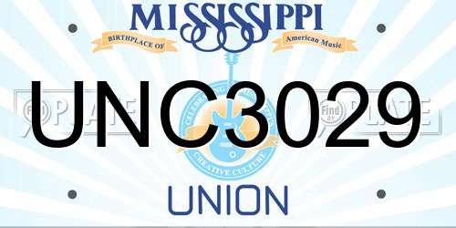 UNC3029 Mississippi License Plate