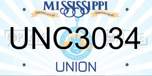 UNC3034 Mississippi License Plate