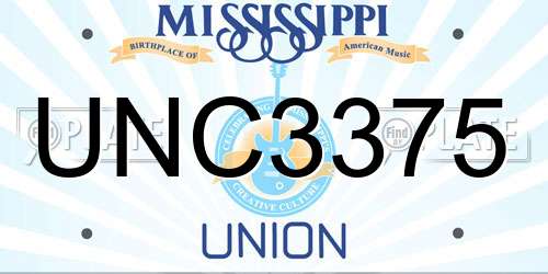 UNC3375 Mississippi License Plate