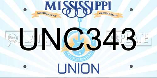 UNC343 Mississippi License Plate