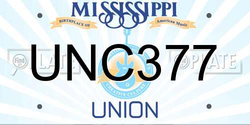UNC377 Mississippi License Plate