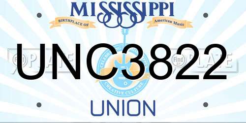 UNC3822 Mississippi License Plate