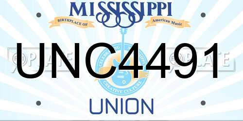 UNC4491 Mississippi License Plate