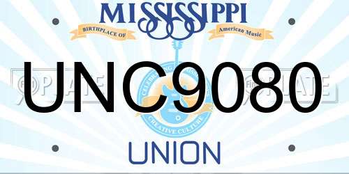 UNC9080 Mississippi License Plate