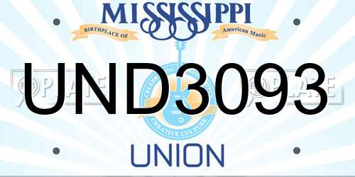 UND3093 Mississippi License Plate
