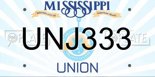 UNJ333 Mississippi License Plate