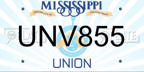 UNV855 Mississippi License Plate