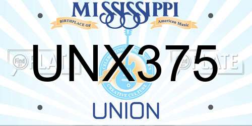 UNX375 Mississippi License Plate