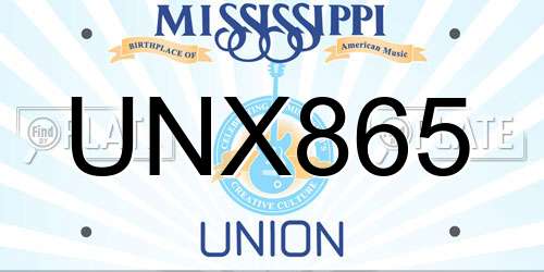 UNX865 Mississippi License Plate