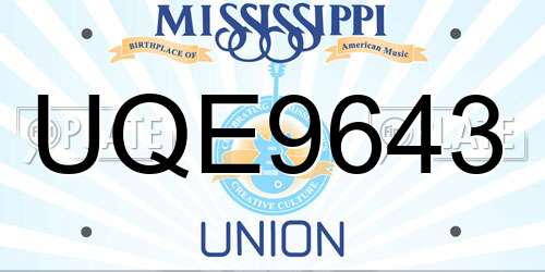 UQE9643 Mississippi License Plate