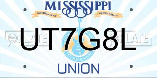 UT7G8L Mississippi License Plate