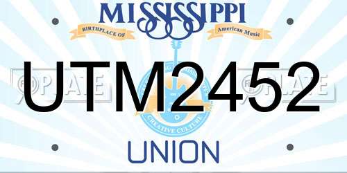 UTM2452 Mississippi License Plate
